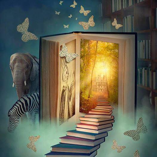 Illustration d'un livre souvrant sur un paysage de forêt dans une ambiance magique et fantasmée