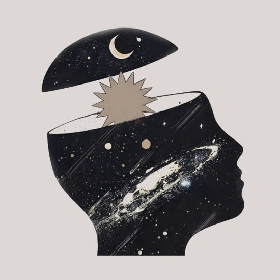 Illustration représentant une tête avec un système solaire à l'intérieur